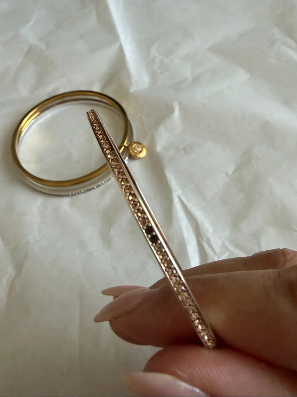 Coach Two-Tone Gold and Silver Stacked Bangle Set with Charm
